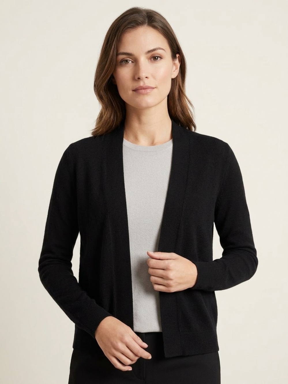 BANANA REPUBLIC Black Merino Wool Cashmere Blend Open Front Cardigan M